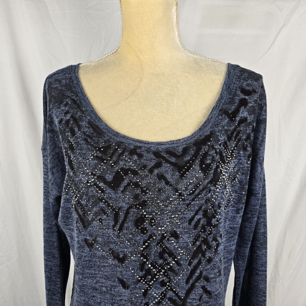 Miss Me Studded Velvet Embossed Lace Back Knit Boho Tunic Top sz Medium - Picture 2 of 9